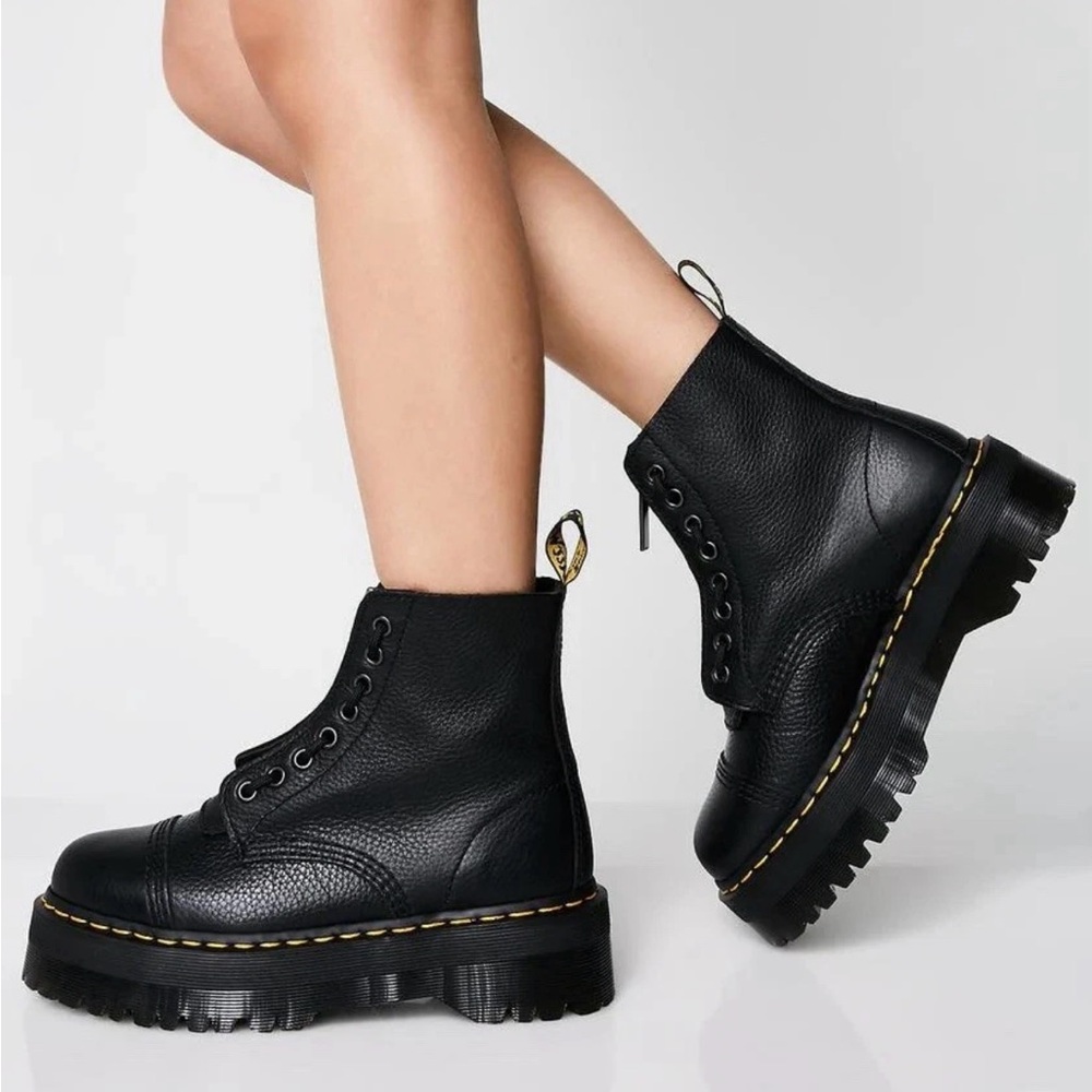 Dr. Martens— The Sinclair— Black Milled Nappa Leather Combat Boots